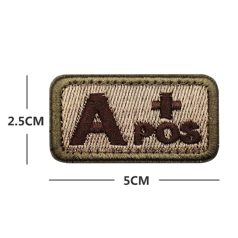 2.5*5CM,A B AB O POS-NEG Blood Type Badges Fabric Applique Embroidery Hook and Loop Patches,Military Tactical Patch On Backpack