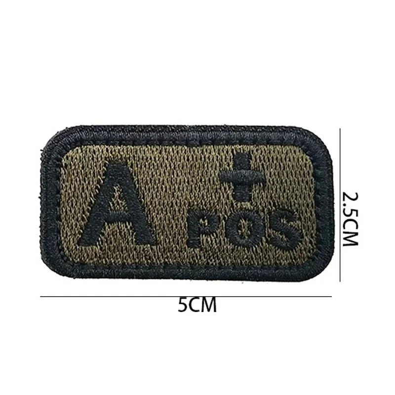 2.5*5CM,A B AB O POS-NEG Blood Type Badges Fabric Applique Embroidery Hook and Loop Patches,Military Tactical Patch On Backpack