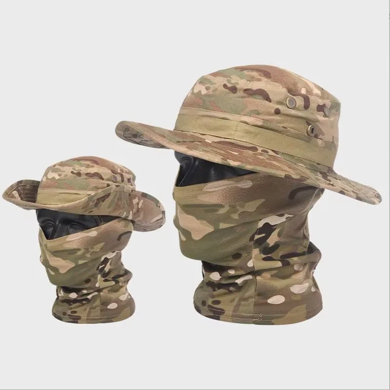 Camouflage Boonie Cap Balaclava Hat Suit Foldable Soft Hat Outdoor Hunting Fishing Wide Brimmed Hat Sunscreen Caps