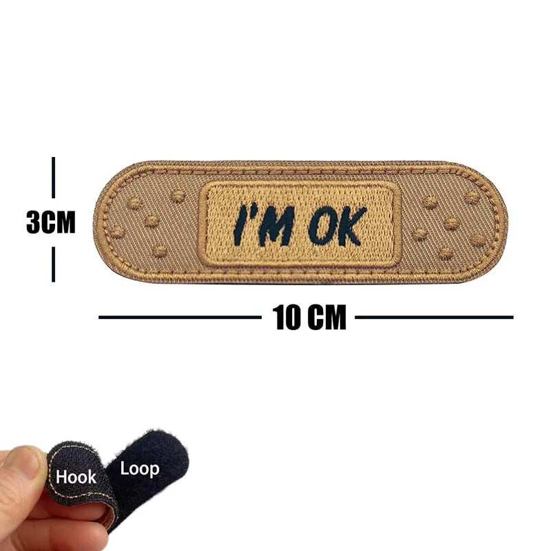 'I'm OK' Morale Badges Wound Patches with Hook and Loop,Band-aid Embroidered Applique Tactical Emblem on Clothing,Backpack