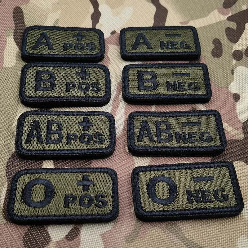 2.5*5CM,A B AB O POS-NEG Blood Type Badges Fabric Applique Embroidery Hook and Loop Patches,Military Tactical Patch On Backpack