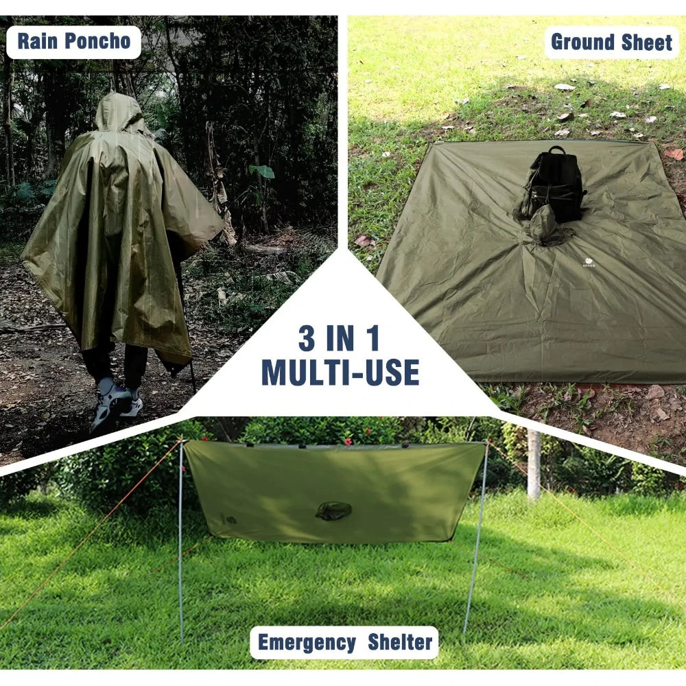 Outdoor Military Raincoat Waterproof Poncho For Camping Hiking Travel Motorcycle Cover Tent Protections With Hood And Sleeves