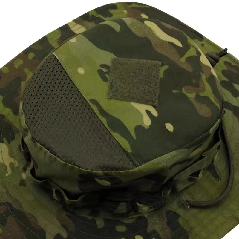 2025 New Camo Tactical Enthusiasts Square Pocket Bonnie Cap Outdoor Bucket Benny Hats Multicam Fishing Hiking Outdoor Sun Caps