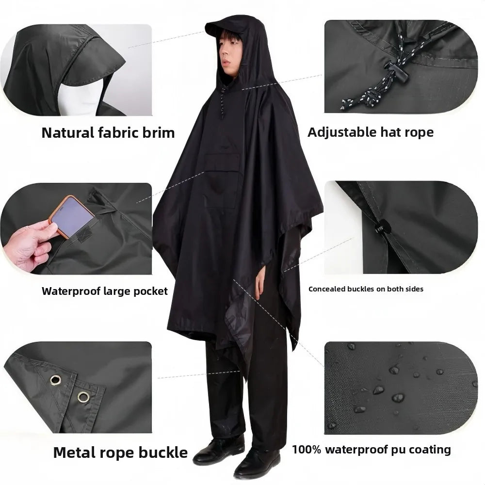 Outdoor Military Raincoat Waterproof Poncho For Camping Hiking Travel Motorcycle Cover Tent Protections With Hood And Sleeves