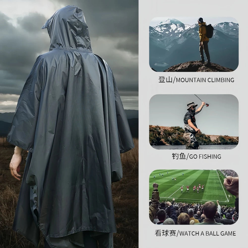 Outdoor Military Raincoat Waterproof Poncho For Camping Hiking Travel Motorcycle Cover Tent Protections With Hood And Sleeves