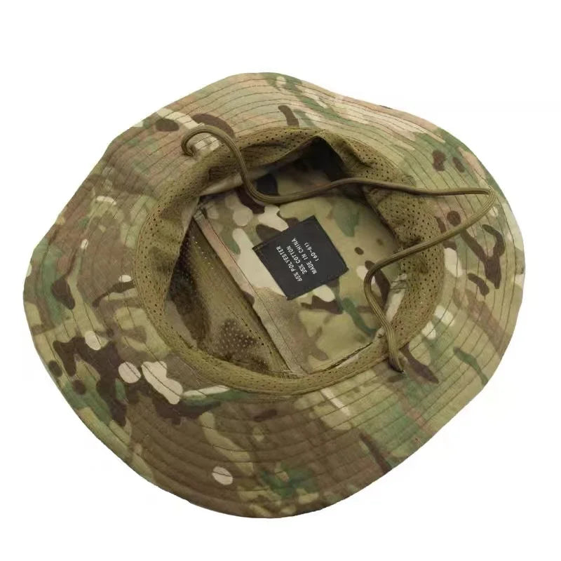2025 New Camo Tactical Enthusiasts Square Pocket Bonnie Cap Outdoor Bucket Benny Hats Multicam Fishing Hiking Outdoor Sun Caps