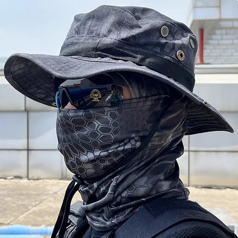 Camouflage Boonie Cap Balaclava Hat Suit Foldable Soft Hat Outdoor Hunting Fishing Wide Brimmed Hat Sunscreen Caps