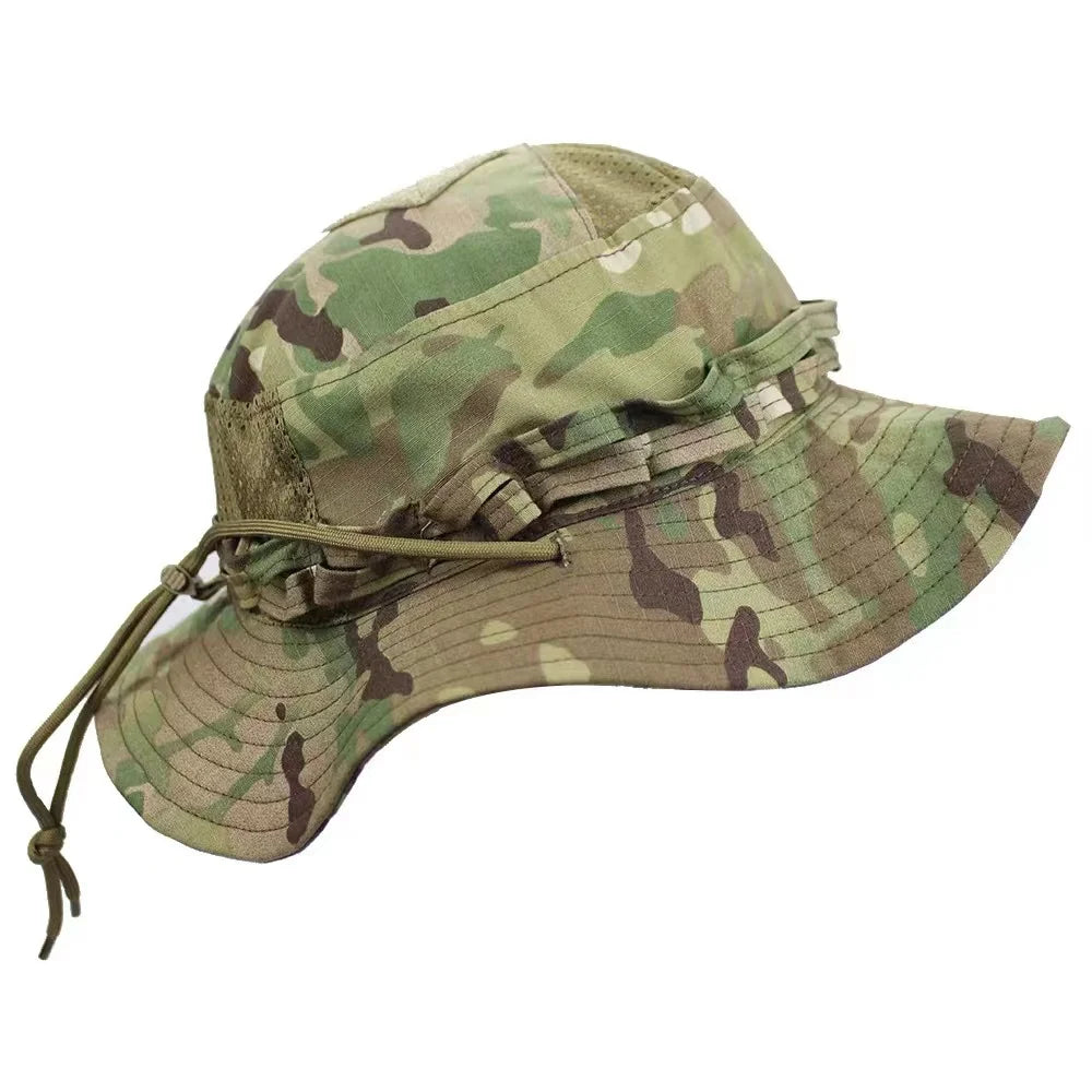 2025 New Camo Tactical Enthusiasts Square Pocket Bonnie Cap Outdoor Bucket Benny Hats Multicam Fishing Hiking Outdoor Sun Caps