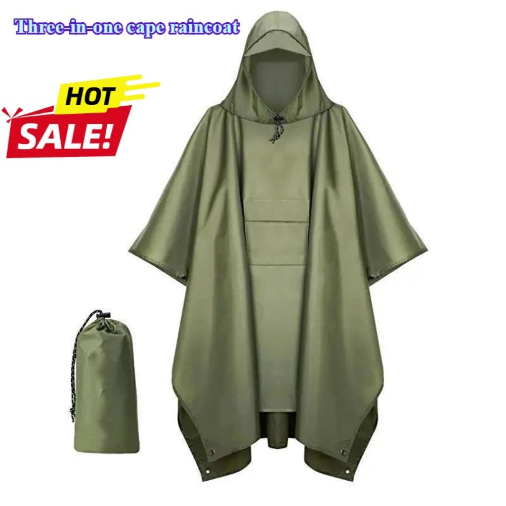 Outdoor Military Raincoat Waterproof Poncho For Camping Hiking Travel Motorcycle Cover Tent Protections With Hood And Sleeves