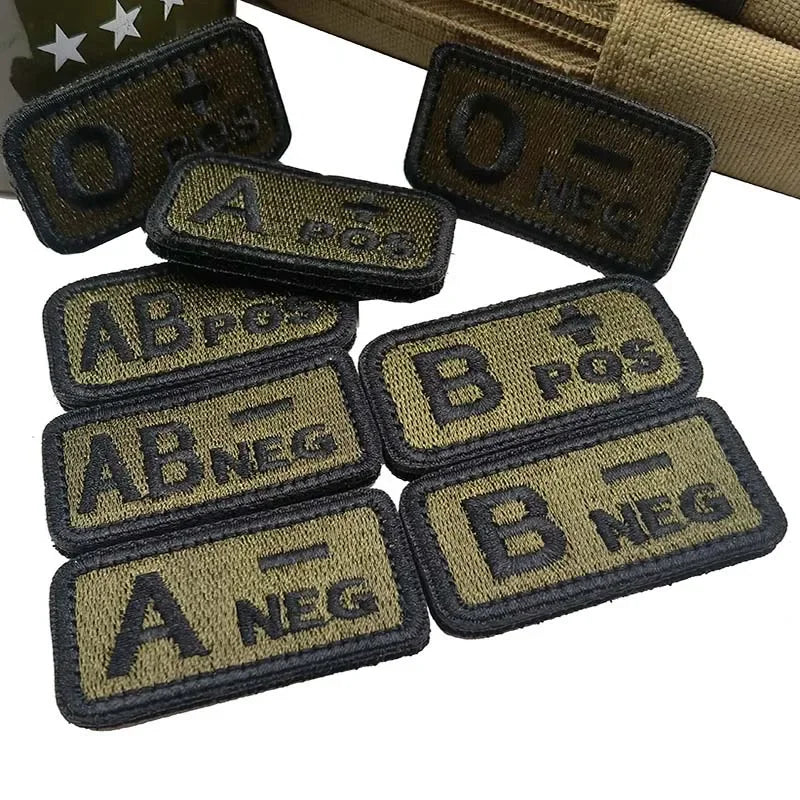 2.5*5CM,A B AB O POS-NEG Blood Type Badges Fabric Applique Embroidery Hook and Loop Patches,Military Tactical Patch On Backpack