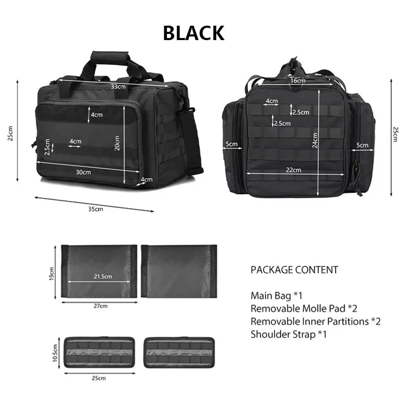 Gun Range Storage Bag Molle System Outdoor Hunting Accessory Nylon Gun Tactical Case Bags Pistol Tool Shoulder Pack Sniper Black