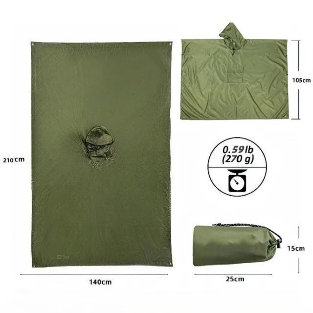 Outdoor Military Raincoat Waterproof Poncho For Camping Hiking Travel Motorcycle Cover Tent Protections With Hood And Sleeves
