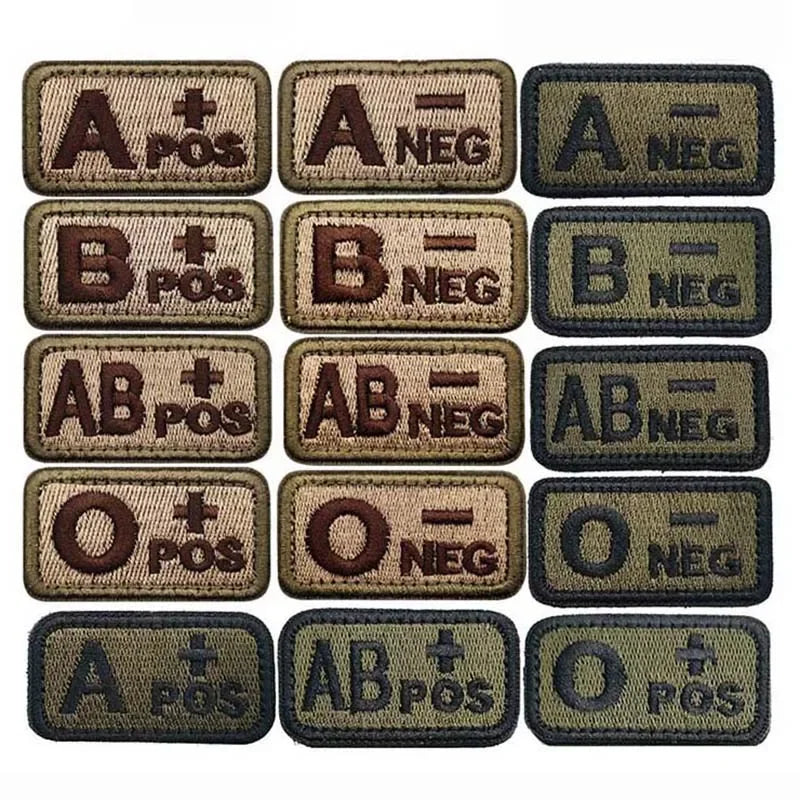 2.5*5CM,A B AB O POS-NEG Blood Type Badges Fabric Applique Embroidery Hook and Loop Patches,Military Tactical Patch On Backpack